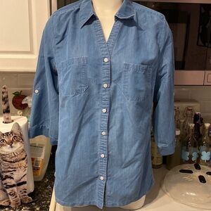 U womens Emily Daniels casual stretch button up 3/4 sleeve denim shirt 1X
